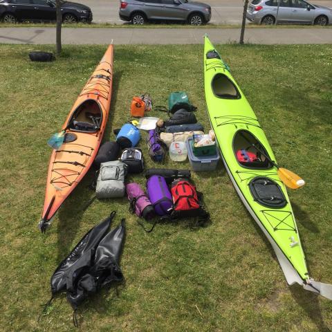 kayak gear on grass