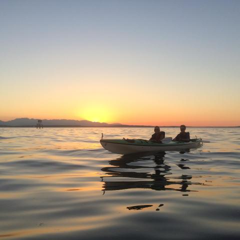 Tandem kayak at dusk