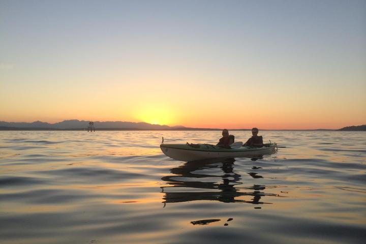 Tandem kayak at dusk